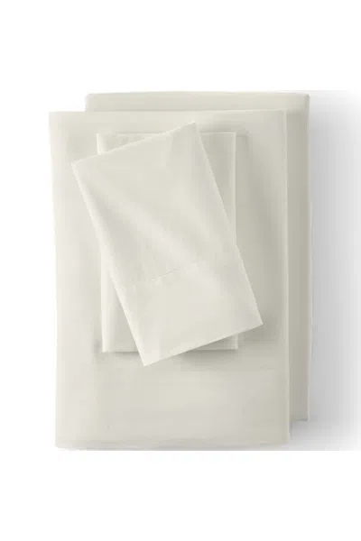 Lands' End Essential Garment Washed Cotton Percale Bed Sheet Set In White