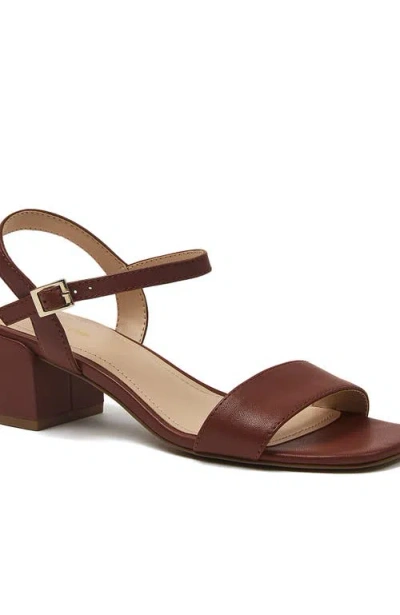Lands' End Essential Leather Block Heel Sandals In Brown