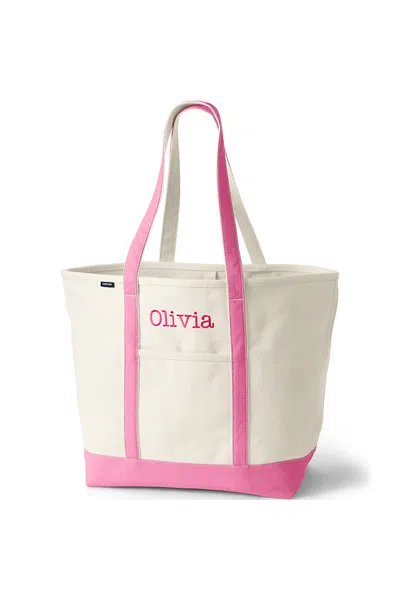 Lands' End Extra Large 5 Pocket Open Top Long Handle Canvas Tote Bag In Pattern