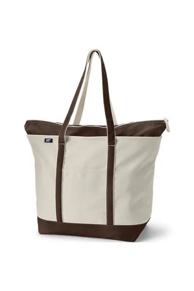 Lands' End Extra Large 5 Pocket Zip Top Long Handle Canvas Tote Bag In Brown