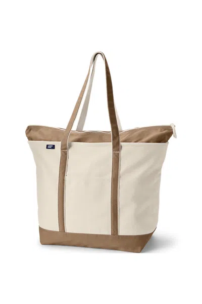 Lands' End Extra Large 5 Pocket Zip Top Long Handle Canvas Tote Bag In Pink