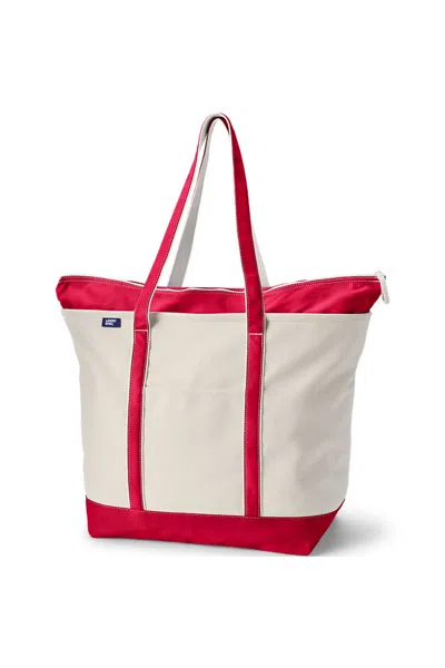 Lands' End Extra Large 5 Pocket Zip Top Long Handle Canvas Tote Bag In Purple