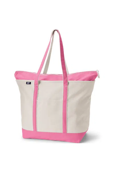 Lands' End Extra Large 5 Pocket Zip Top Long Handle Canvas Tote Bag In Red