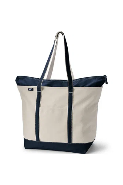 Lands' End Extra Large 5 Pocket Zip Top Long Handle Canvas Tote Bag In Pink