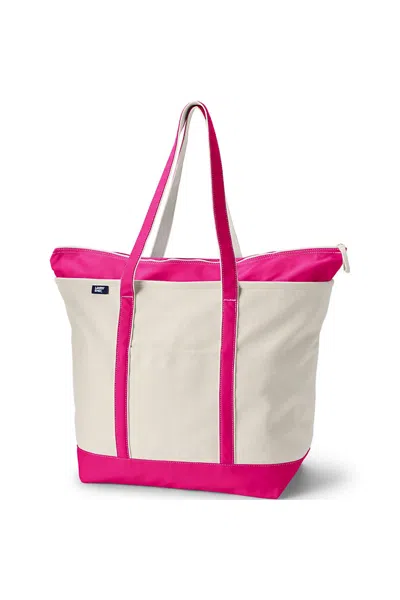 Lands' End Extra Large 5 Pocket Zip Top Long Handle Canvas Tote Bag In White