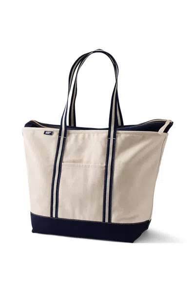 Lands' End Extra Large 5 Pocket Zip Top Long Handle Canvas Tote Bag In Black