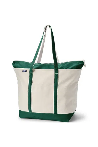 Lands' End Extra Large 5 Pocket Zip Top Long Handle Canvas Tote Bag In Red