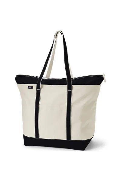 Lands' End Extra Large 5 Pocket Zip Top Long Handle Canvas Tote Bag In Orange