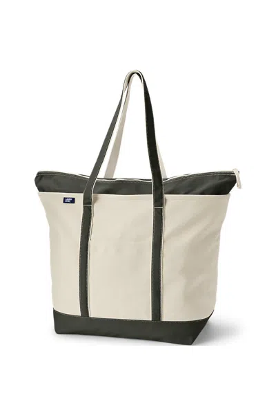 Lands' End Extra Large 5 Pocket Zip Top Long Handle Canvas Tote Bag In Pink
