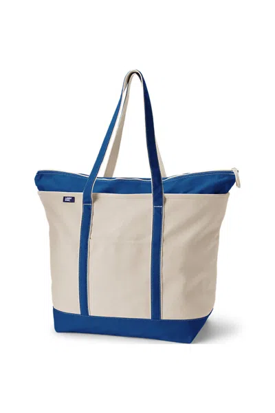Lands' End Extra Large 5 Pocket Zip Top Long Handle Canvas Tote Bag In Red