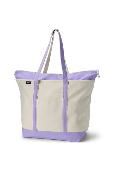 Lands' End Extra Large 5 Pocket Zip Top Long Handle Canvas Tote Bag In White