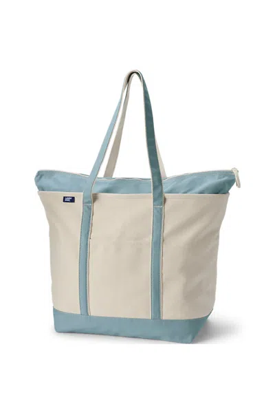 Lands' End Extra Large 5 Pocket Zip Top Long Handle Canvas Tote Bag In Red