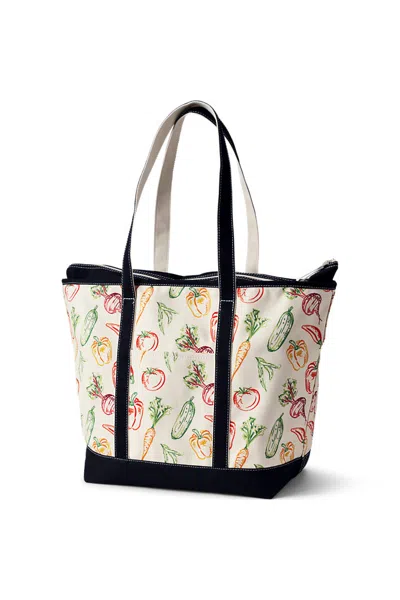 Lands' End Extra Large Print 5 Pocket Zip Top Long Handle Canvas Tote Bag In Orange