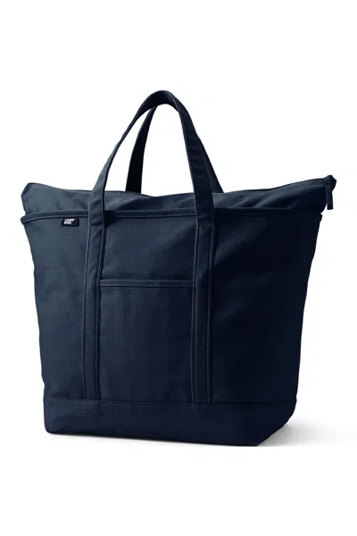 Lands' End Extra Large Solid Color 5 Pocket Zip Top Canvas Tote Bag In Blue