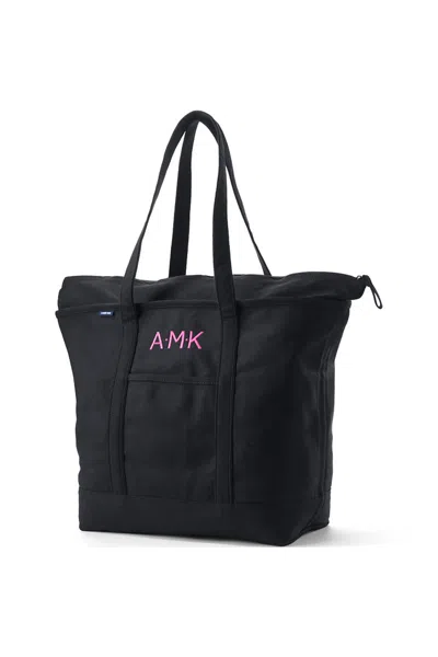 Lands' End Extra Large Solid Color 5 Pocket Zip Top Long Handle Canvas Tote Bag In Pink