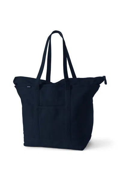 Lands' End Extra Large Solid Color 5 Pocket Zip Top Long Handle Canvas Tote Bag In Purple