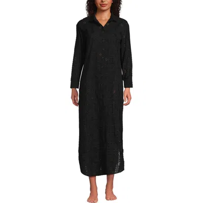 Lands' End Eyelet Button Down Maxi Cover-up Dress In Black