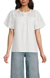 Lands' End Eyelet Crew Puff Sleeve Top In White