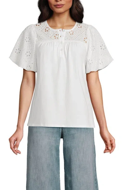 Lands' End Eyelet Crew Puff Sleeve Top In White