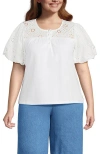 Lands' End Eyelet Crew Puff Sleeve Top In White