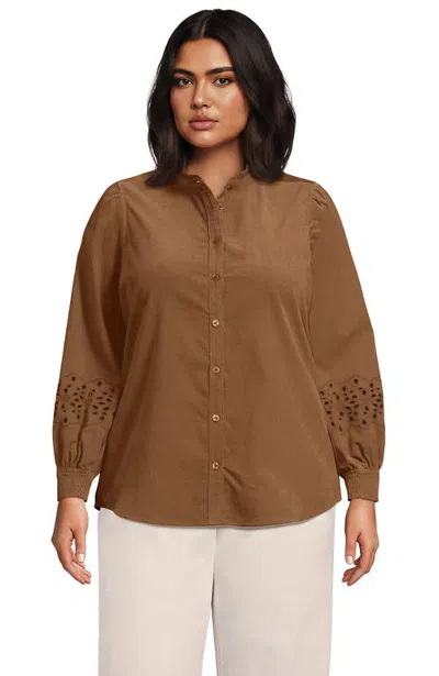 Lands' End Eyelet Sleeve Pinwale Corduroy Shirt In Brown