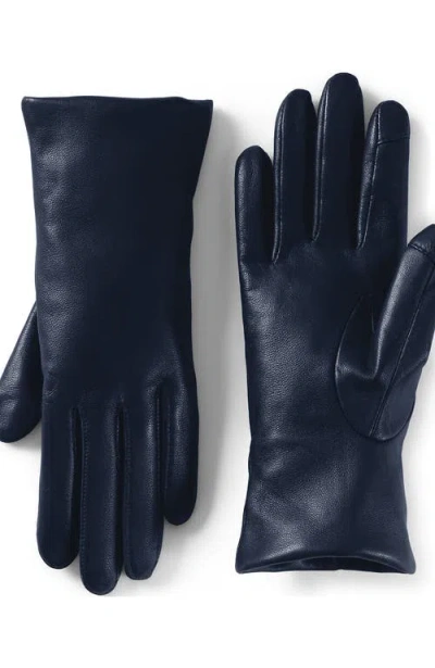 Lands' End Ez Touch Screen Cashmere Lined Leather Gloves In Radiant Navy