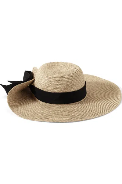 Lands' End Facesaver Wide Brim Straw Hat With Scarf In Brown