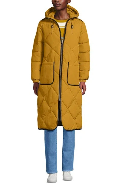 Lands' End Featherfree Insulated Diamond Quilted Maxi Coat In Orange