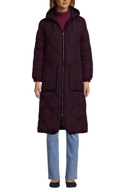 Lands' End Featherfree Insulated Diamond Quilted Maxi Coat In Midnight Plum