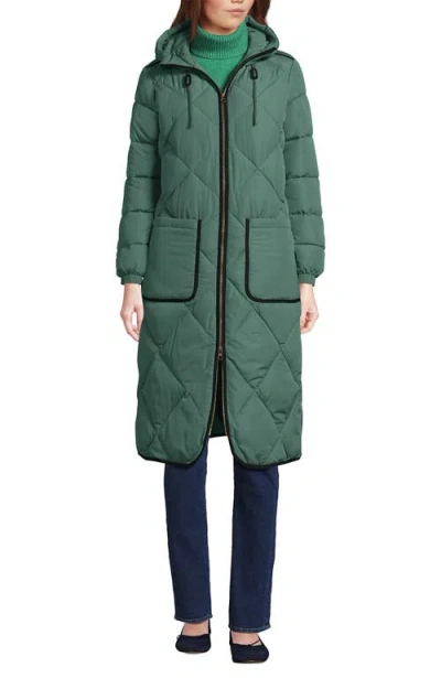 Lands' End Featherfree Insulated Diamond Quilted Maxi Coat In Washed Evergreen