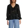 Lands' End Feminine Ruffle Chiffon V Neck Blouse In Black