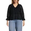 Lands' End Feminine Ruffle Chiffon V Neck Blouse In Black