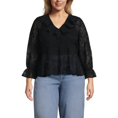 LANDS' END LANDS' END PLUS SIZE FEMININE RUFFLE CHIFFON V NECK BLOUSE