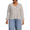 Lands' End Feminine Ruffle Chiffon V Neck Blouse In Gray