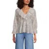 Lands' End Feminine Ruffle Chiffon V Neck Blouse In Neutral