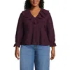 Lands' End Feminine Ruffle Chiffon V Neck Blouse In Purple