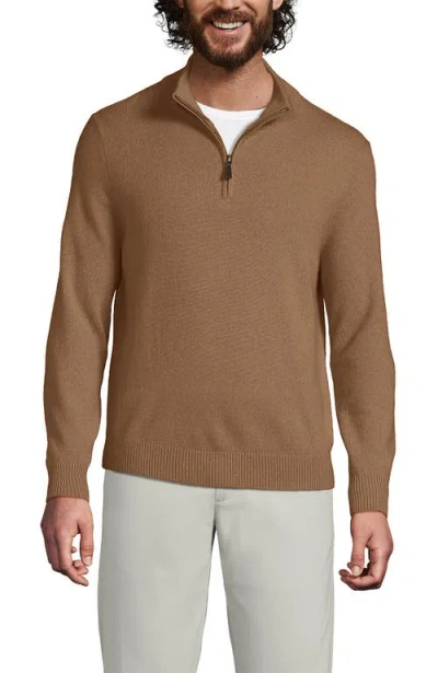 Lands' End Fine Gauge Cashmere Quarter Zip In Brown