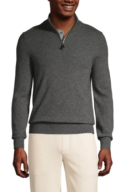 Lands' End Fine Gauge Cashmere Quarter Zip In Charcoal Heather