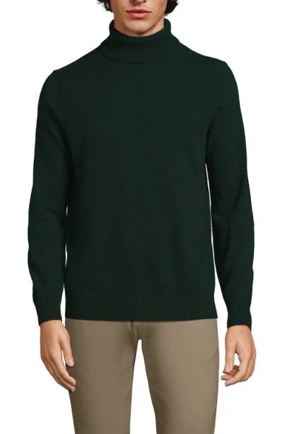 Lands' End Fine Gauge Cashmere Turtleneck Sweater In Dark Pine Green