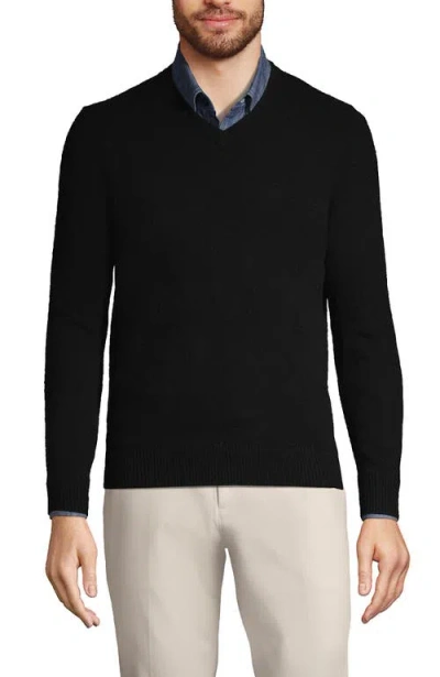 Lands' End Fine Gauge Cashmere V-neck Sweater In Black