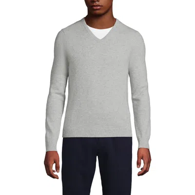 Lands' End Fine Gauge Cashmere V-neck Sweater In Misty Gray Heather