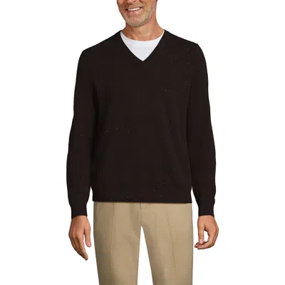 Lands' End Fine Gauge Cashmere V-neck Sweater In Warm Chocolate Donegal