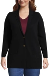 Lands' End Plus Size Fine Gauge Cotton Button Front Blazer Sweater In Black