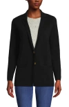 Lands' End Fine Gauge Cotton Button Front Blazer Sweater In Black