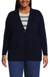 Lands' End Plus Size Fine Gauge Cotton Button Front Blazer Sweater In Deep Sea Navy