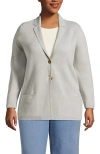 Lands' End Plus Size Fine Gauge Cotton Button Front Blazer Sweater In Light Gray Heather