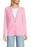 Lands' End Fine Gauge Cotton Button Front Blazer Sweater In Light Rose Pink