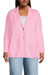 Lands' End Fine Gauge Cotton Button Front Blazer Sweater In Light Rose Pink