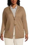 Lands' End Plus Size Fine Gauge Cotton Button Front Blazer Sweater In Vicuna Heather