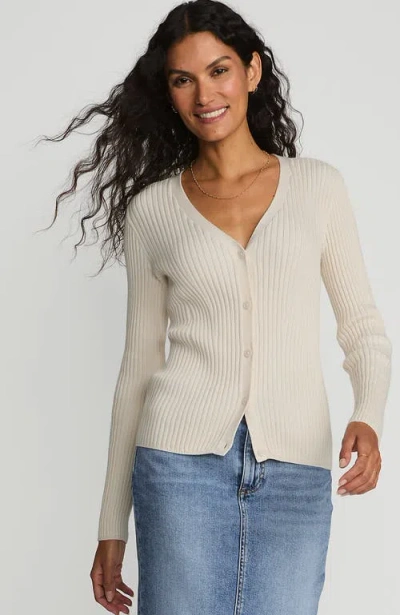 Lands' End Fine Gauge Cotton Cardigan Sweater In Fresh Ivory